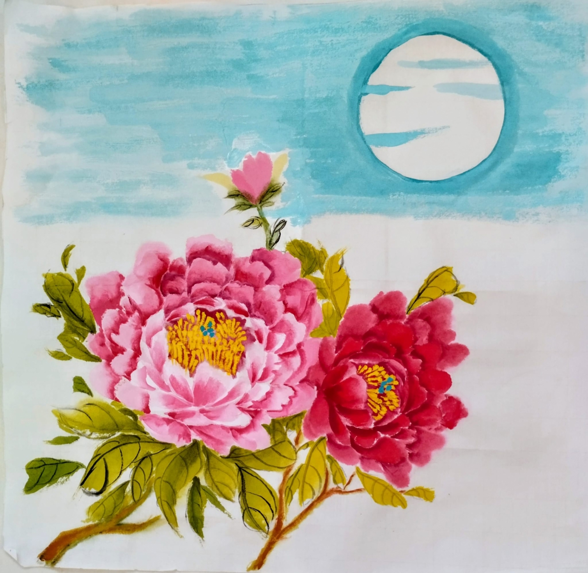 「花好月圓」牡丹國畫創作